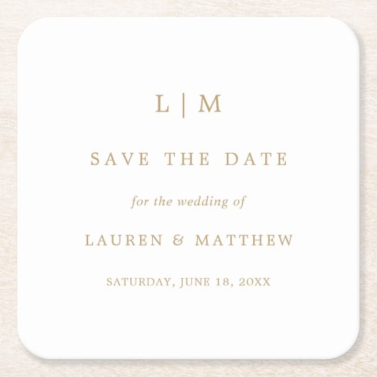 Einfache antike Goldmonogramm-Hochzeit speichern S Rechteckiger Pappuntersetzer (Vorderseite)