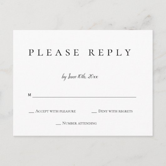 Einfache Antwort Hochzeit rsvp Postkarten (Vorderseite)