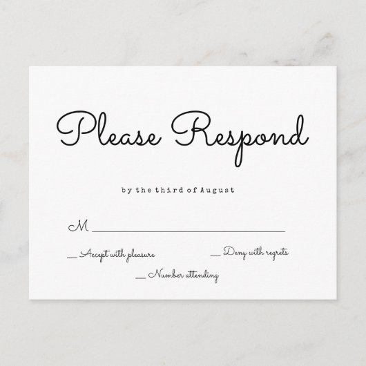 Einfache Antwort Hochzeit rsvp Postkarten (Vorderseite)