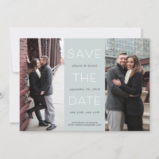 Einfache Anweisung | Zwei-Foto-Hochzeit Save The Date (Vorderseite)
