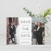 Einfache Anweisung | Zwei Fotos Save the Date (Stehend Vorderseite)