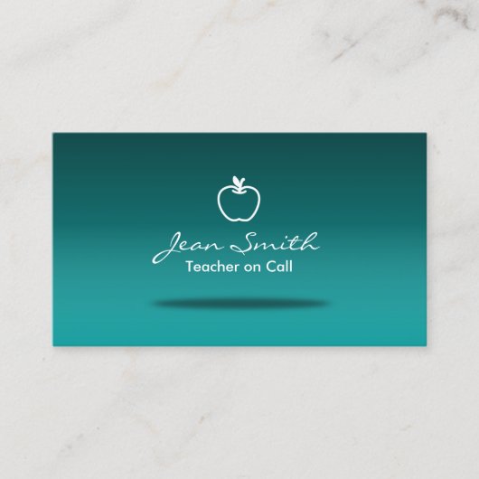 Einfache Apple Aquamarin Teacher Business Card Visitenkarte (Vorderseite)