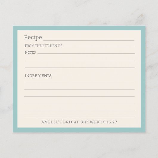 Einfache Aqua Blue Border Personalisierte Rezept K (Vorderseite)