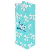 Einfache Aqua Blue und White Bow Muster Geschenkta Geschenktüte Für Weinflaschen (Rückseite Schrägansicht)