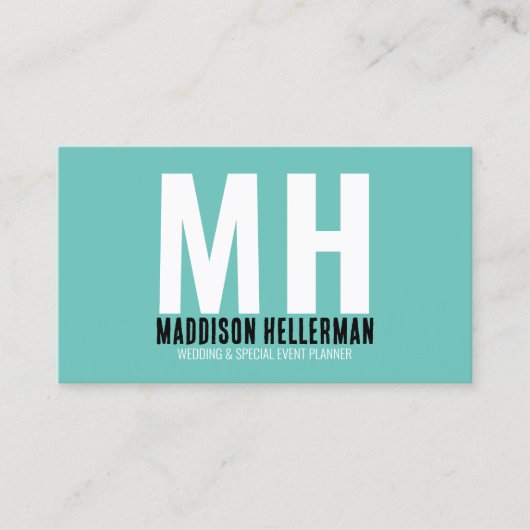 Einfache Aquamarin-moderne Monogramm Visitenkarte (Vorderseite)