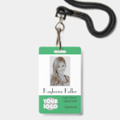 Einfache Aquamarine Barcode-ID-Foto Ausweis (Vorderseite mit Lanyard)