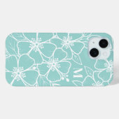 Einfache Aquamarine blaue Floral Initialmonogramm Case-Mate iPhone Hülle (Rückseite (Horizontal))