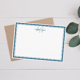 Einfache Aquamarine blaue Minimalistische Monogram Mitteilungskarte