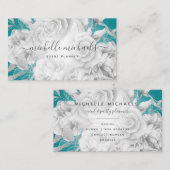 Einfache Aquamarine Blumen & Silber Moderne Schrif Visitenkarte (Vorne/Hinten)