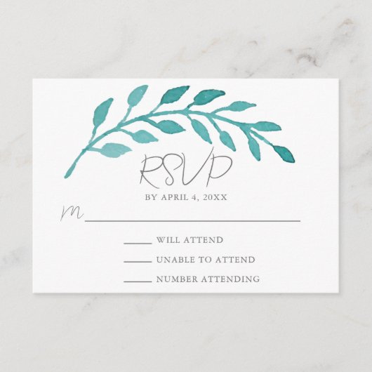 Einfache Aquamarine Botanische Weintraube RSVP Begleitkarte (Vorderseite)