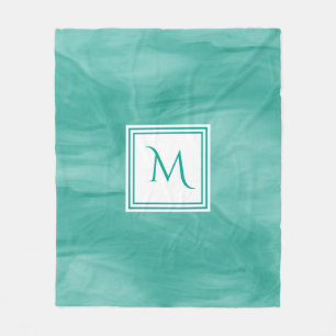 Einfache Aquamarine grüne Marmor Moderne Monogram Fleecedecke