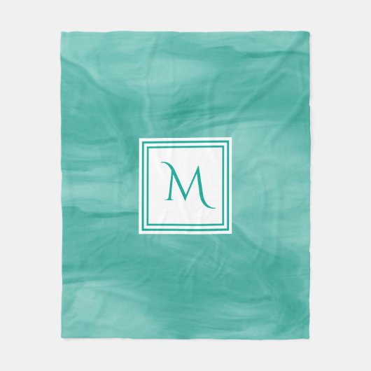 Einfache Aquamarine grüne Marmor Moderne Monogramm Fleecedecke (Vorderseite)