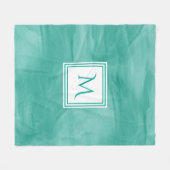 Einfache Aquamarine grüne Marmor Moderne Monogramm Fleecedecke (Vorderseite (Horizontal))