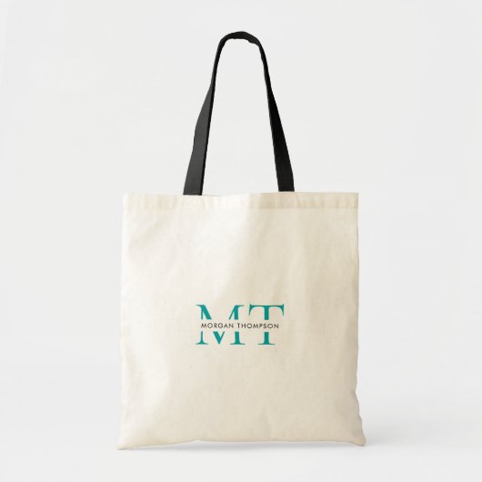 Einfache Aquamarine grüne Monogramm-Skriptbezeichn Tragetasche (Vorne)