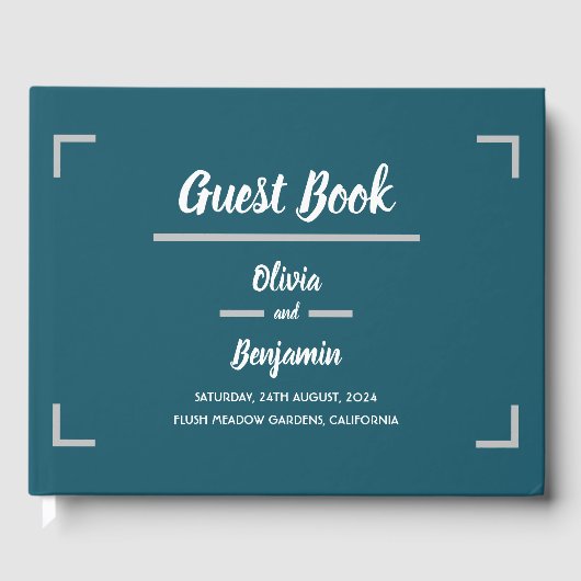 Einfache Aquamarine handgeschriebene Skripteinsätz Gästebuch (Vorderseite)