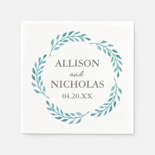 Einfache Aquamarine Hochzeit im Botanischen Weinke Serviette (Vorderseite)