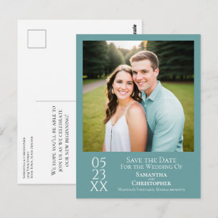 Einfache Aquamarine Hochzeit Sichern Sie das Date- Postkarte