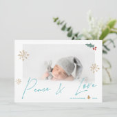 Einfache aquamarine Liebe Foto-Schneeflocke Feiertagskarte (Stehend Vorderseite)