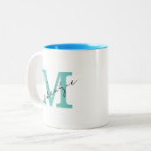 Einfache Aquamarine Minimalistische Logokombinatio Zweifarbige Tasse (Vorderseite Links)