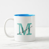 Einfache Aquamarine Minimalistische Logokombinatio Zweifarbige Tasse (Links)