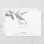 Einfache Aquamarine Monogramm Hochzeit speichern S Save The Date (Vorderseite)
