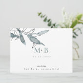 Einfache Aquamarine Monogramm Hochzeit speichern S Save The Date (Stehend Vorderseite)