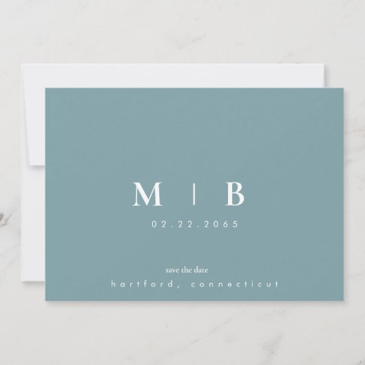 Einfache Aquamarine Monogramm Hochzeit speichern S Save The Date (Vorderseite)