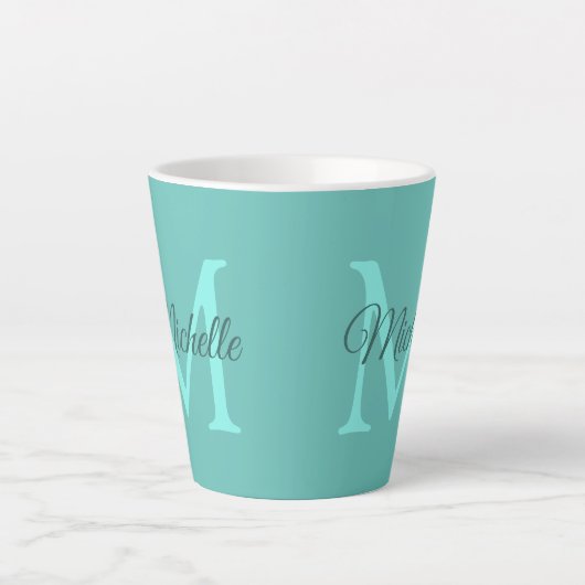 Einfache Aquamarine Monogrammbezeichnung anpassen Milchtasse (Vorderseite)