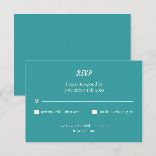 Einfache Aquamarine Personalisierte Hochzeit RSVP Karte (Vorne/Hinten)