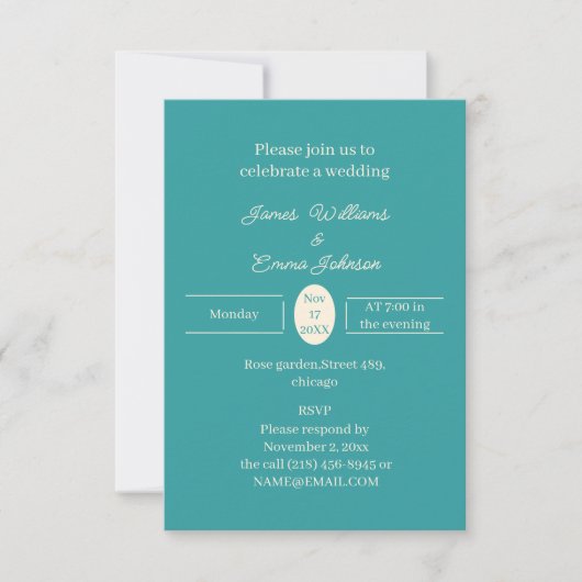 Einfache Aquamarine Personalisierte Hochzeitseinla Save The Date (Vorderseite)