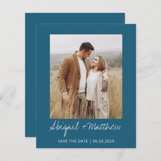 Einfache Aquamarine Save the Date Einladung (Vorne/Hinten)