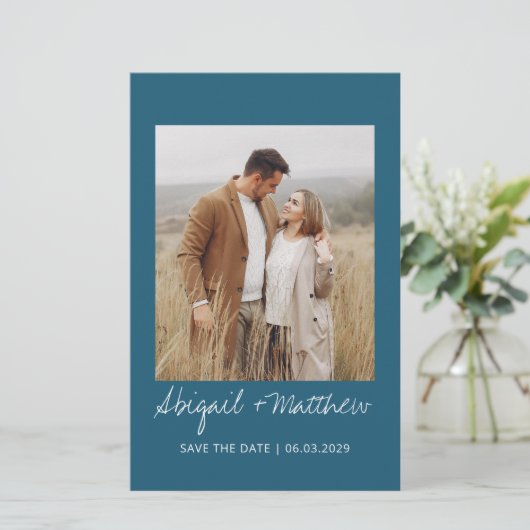 Einfache Aquamarine Save the Date Einladung (Stehend Vorderseite)
