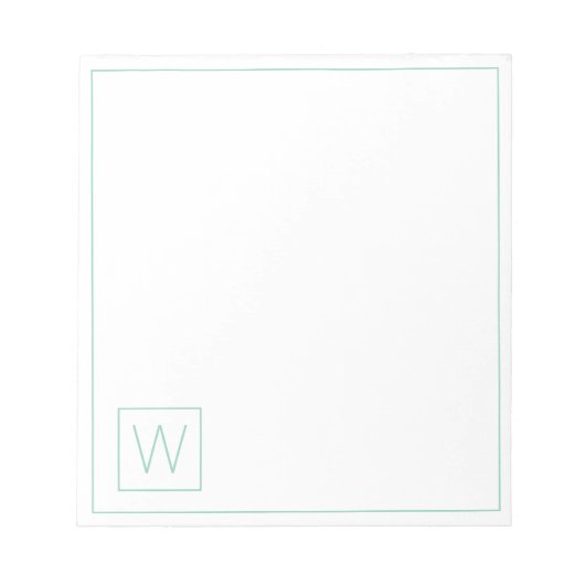 Einfache Aquamarine und weiße Monogramm Notizblock (Vorderseite)