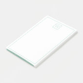 Einfache Aquamarine und weiße Monogramm Post-it Klebezettel (angewinkelt)