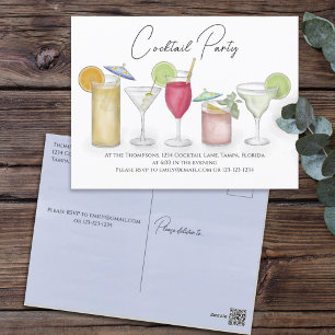 Einfache Aquarell-Cocktailparty-Getränke Whimsical Postkarte
