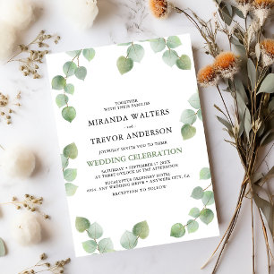 Einfache Aquarell-Eukalyptus-Hochzeit mit Grün Einladung
