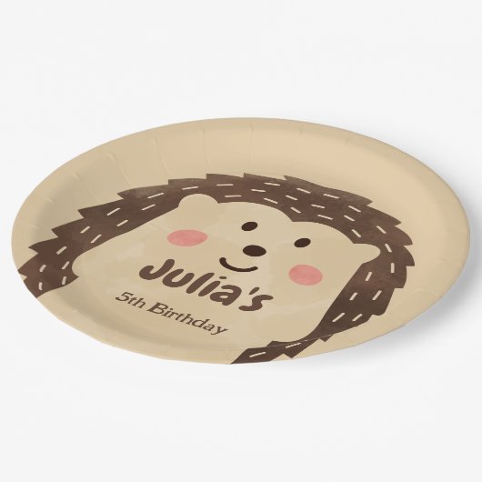 Einfache Aquarell-Igel Geburtstag Pappteller (Schrägansicht)