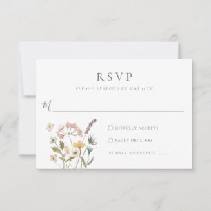 Einfache Aquarell zarte gepresste Blumen Hochzeit RSVP Karte
