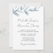 Einfache Aquarellbilder Blätter Elegante Hochzeit Einladung (Vorderseite)