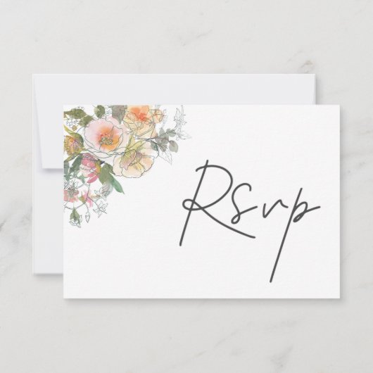 Einfache Aquarellblumen minimalistisch staubige Ro RSVP Karte (Rückseite)