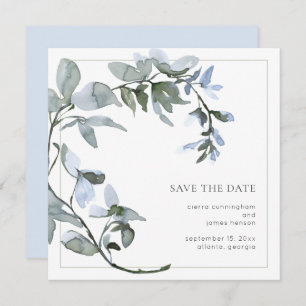 Einfache Aquarellfarbe Blau Blüten Save the Date