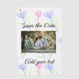 Einfache Aquarellfarbe Rosa blaue Blume Save the D Golfhandtuch