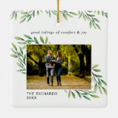 Einfache Aquarellfarben Blätter Modernes Foto Keramikornament (Rückseite)