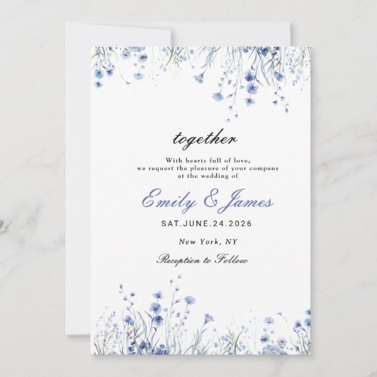 Einfache Aquarellfarben Blütenduft Blauer Hochzeit Save The Date (Vorderseite)