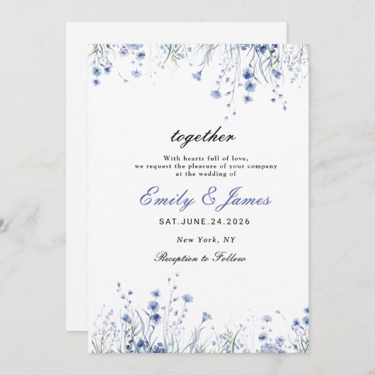 Einfache Aquarellfarben Blütenduft Blauer Hochzeit Save The Date (Vorne/Hinten)