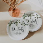 Einfache Aquarellgrün Oh Baby | Babydusche Pappteller<br><div class="desc">Diese hübschen,  minimalistisch-geschlechtsneutralen Baby-Duschpapier-Teller sind mit schlichten botanisch-grünen Blätter in Aquarelltönen auf einem sauberen,  weißen Hintergrund ausgestattet. Trendy Black Script Typografie sagt "oh baby" und fügt eine zusätzliche Touch des modernen Stils hinzu.</div>