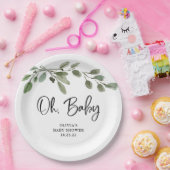 Einfache Aquarellgrün Oh Baby | Babydusche Pappteller (Party)