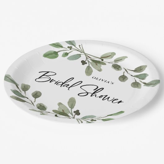 Einfache Aquarellgrüne | BRAUTPARTY Pappteller (Schrägansicht)