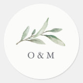 Einfache Aquarellgrüne Monogramm Runder Aufkleber (Vorderseite)