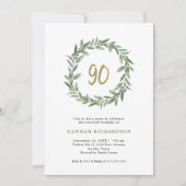 Einfache Aquarellgrüne und Gold 90. Geburtstag Einladung (Vorderseite)